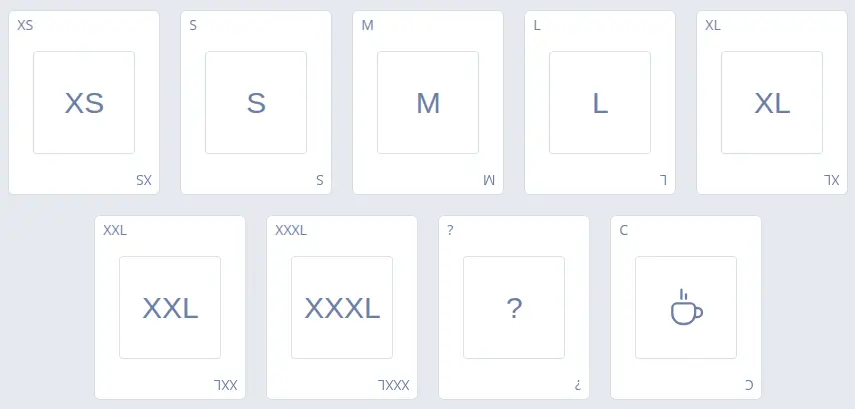 T-Shirt Sizing cards